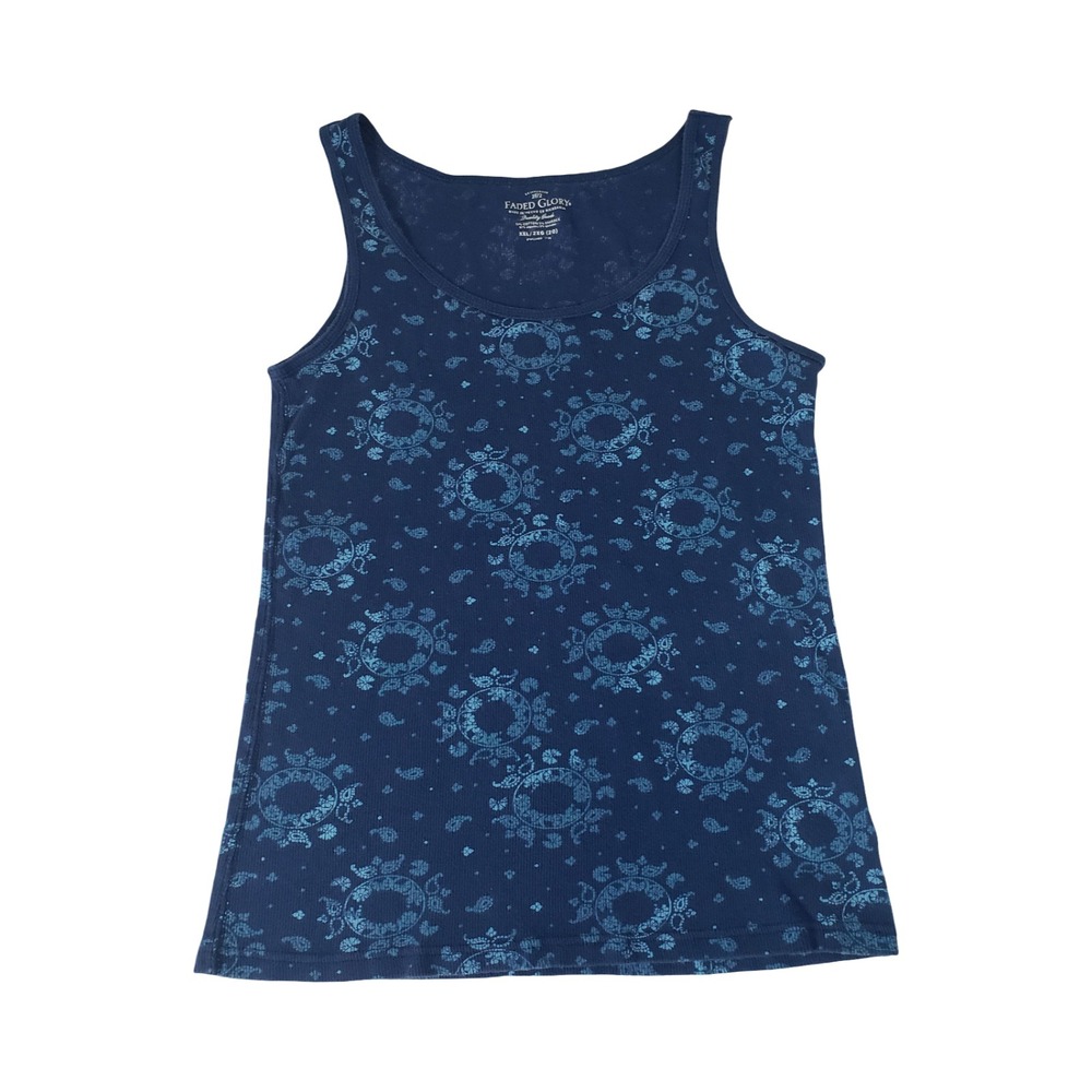 Faded Glory Womens XXL Navy Blue Paisley Medallion Ribbed Tank Top FL31103TP